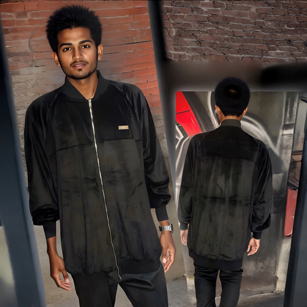 ^HUSTLE GANG^ (BLACK) ~LUXURY VELOUR~ KNIT ZIP UP TRACK JACKET
