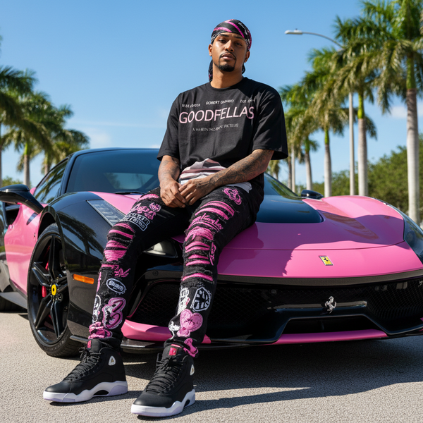 *GOODFELLAS* ~ “Pink Cadillac” ~Luxury big print tees~ (Cotton Blends) (UP TO 5XL)