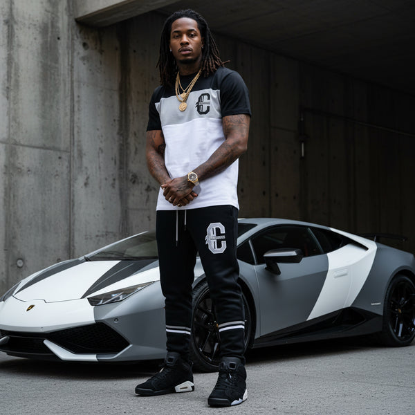 *CROOKS & CASTLES* (BLACK-GREY) ~CHAMP~ JOGGER SWEATPANTS FOR MEN