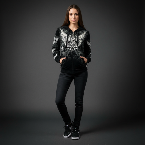 *BUS STOP* WOMEN'S VELOUR (BLACK) FULL OUTFITS (HOODED WITH ZIP)