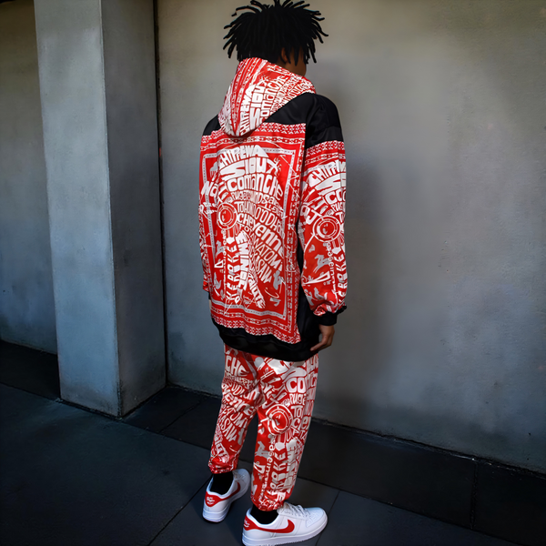 ^TRIBE VIBES^ (RED-GREY-BLACK-WHITE) FULL HOODED JOGGERS SWEATSUITS
