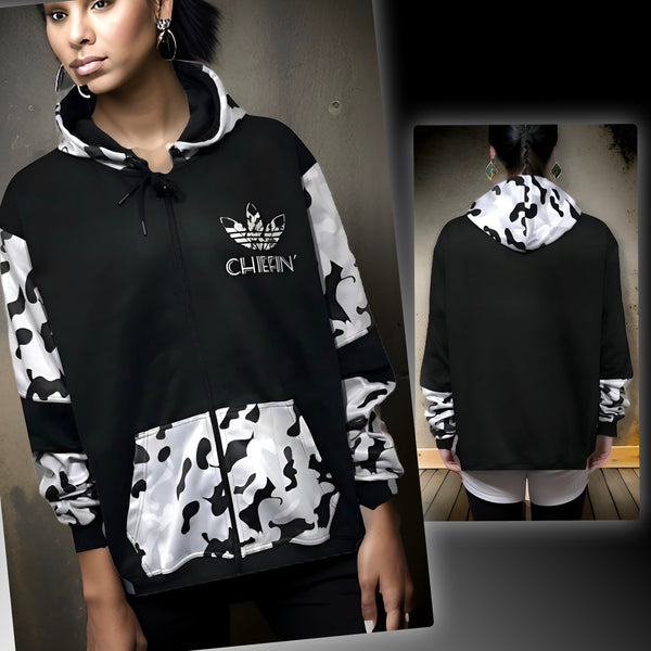 ^CHIEFIN’ ADI-FEATHER^ (WHITE CAMOUFLAGE) LUXURY ZIP UP HOODIES (CUT & SEW)