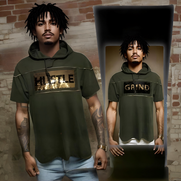 ^M-SOCIETY^ ~HUSTLE & GRIND~ REVERSIBLE SHORT SLEEVE HOODED TEES (SEQUINS)