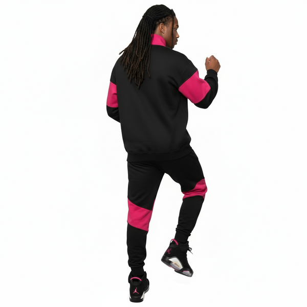 •23• (BLACK-HOT PINK) ZIP UP TRACKSUITS (CUT & SEW) (UNISEX)