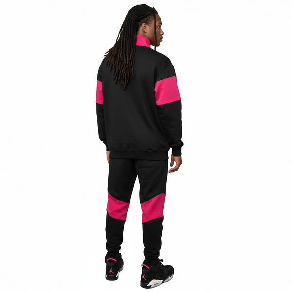 •23• (BLACK-HOT PINK) ZIP UP TRACKSUITS (CUT & SEW) (UNISEX)