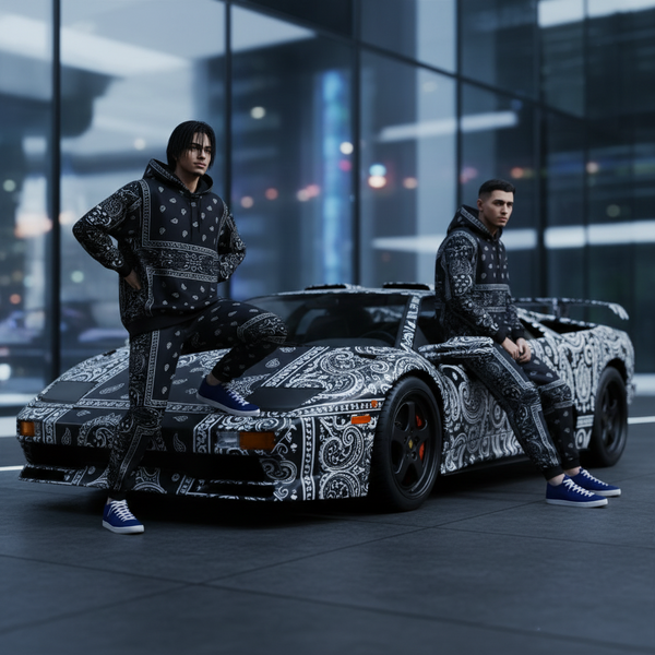 •NAVY BANDANA• JOGGER SWEATSUITS *BLUE PAISLEY* (FLEECY SOFT LINED)