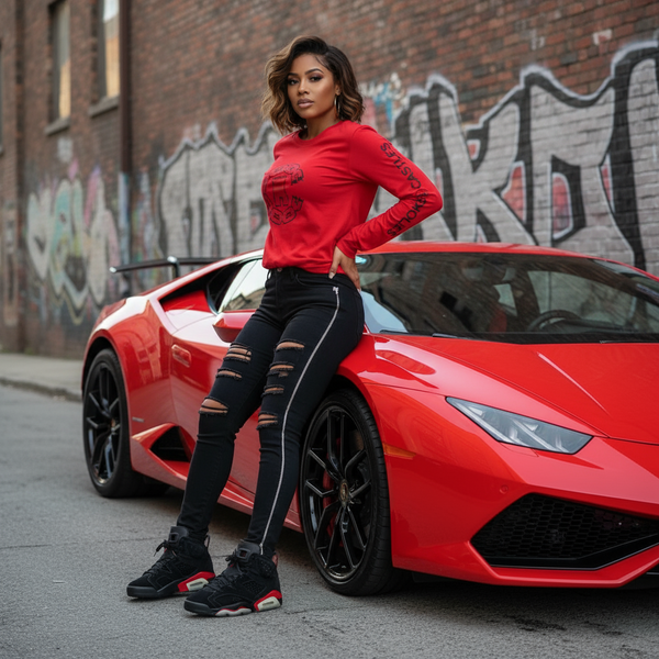 *CROOKS & CASTLES* (RED) ~C-CHAIN~ LONG SLEEVE TEES FOR WOMEN