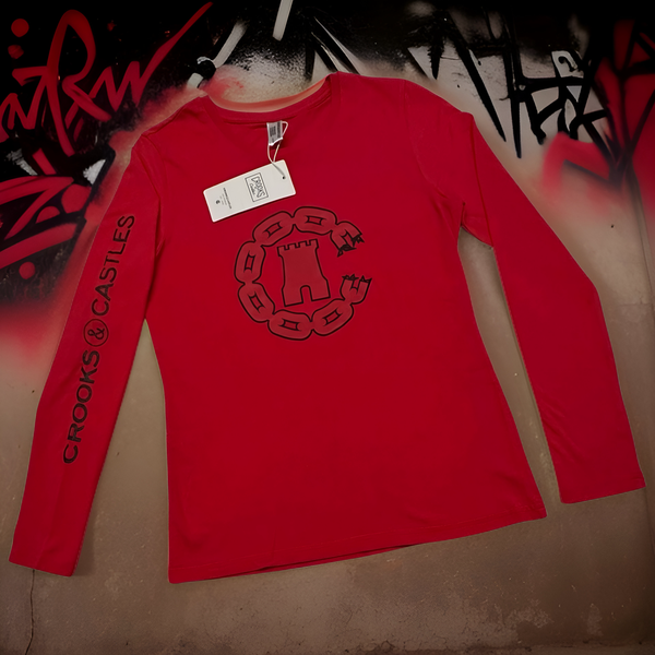*CROOKS & CASTLES* (RED) ~C-CHAIN~ LONG SLEEVE TEES FOR WOMEN