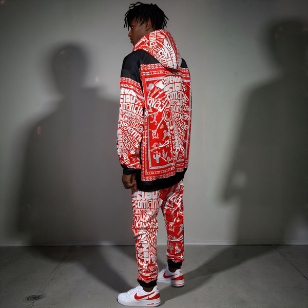 ^TRIBE VIBES^ (RED-GREY-BLACK-WHITE) FULL HOODED JOGGERS SWEATSUITS