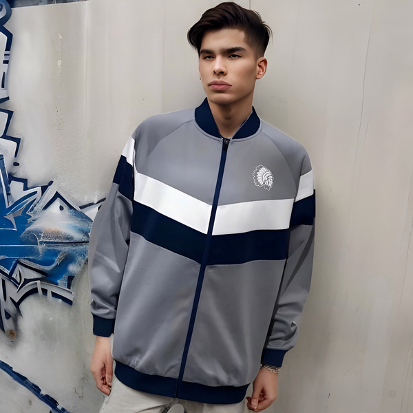 ^HUSTLE GANG^ (GREY-MULTI) ~SIMPLE CHIEF~ KNIT ZIP UP TRACK JACKETS