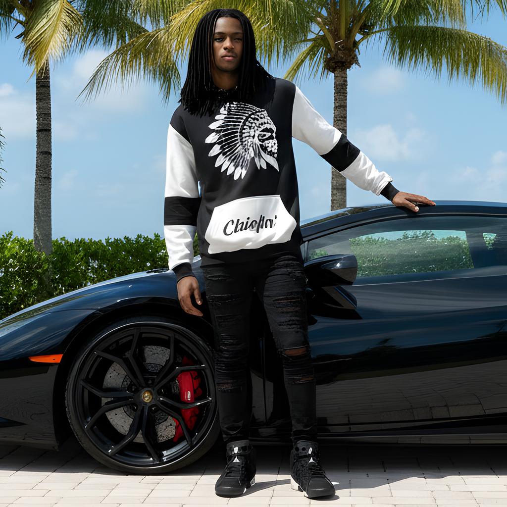 *CHIEFIN’* (BLACK-WHITE) PULLOVER HOODIES (CUT & SEW)
