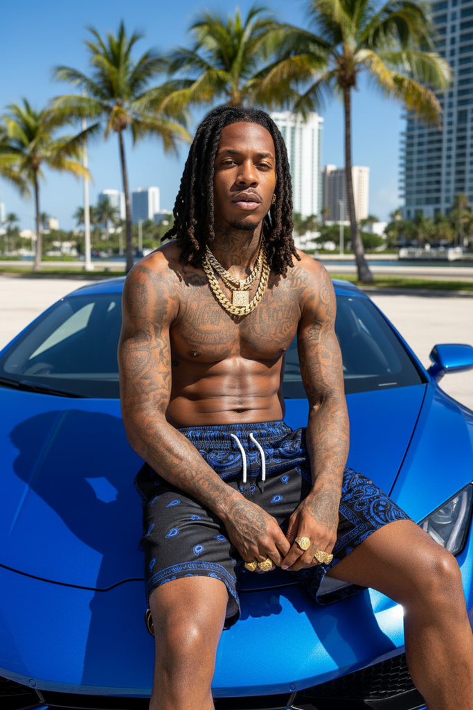 *BANDANA SHORTS* ~Lightweight Summer Activewear~ (Blue bandana on black)