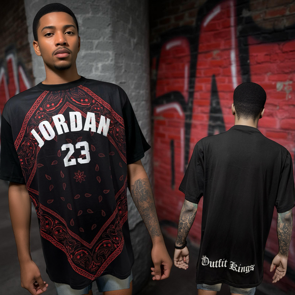 •JORDAN 23 - “RED BANDANA”• luxury big print tees (Cotton blends) (UP TO 5XL)
