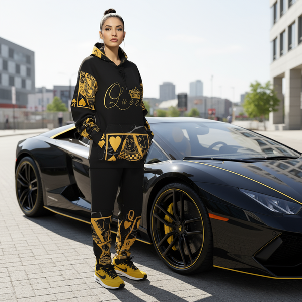 •QUEEN OF HEARTS• LUXURY *GOLD* CUT & SEW SWEATSUITS (EMBROIDERED LOGOS)