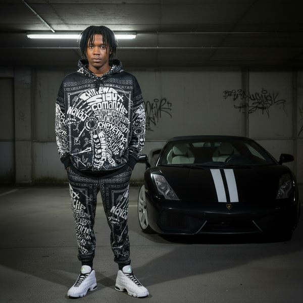 •TRIBE VIBES• (BLACK-WHITE-GREY) FULL HOODED JOGGER SWEATSUITS
