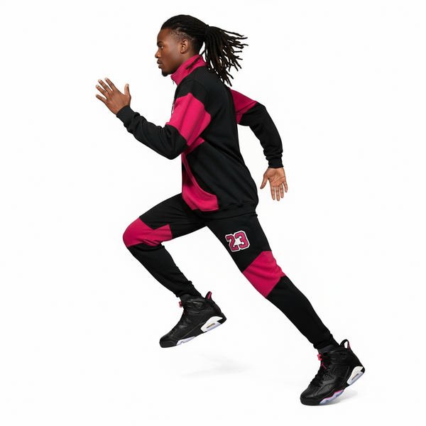 •23• (BLACK-HOT PINK) ZIP UP TRACKSUITS (CUT & SEW) (UNISEX)