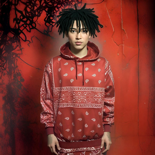 ^RED BANDANA^ PULLOVER HOODIES FOR MEN (CUSTOM FLEECE LINED)