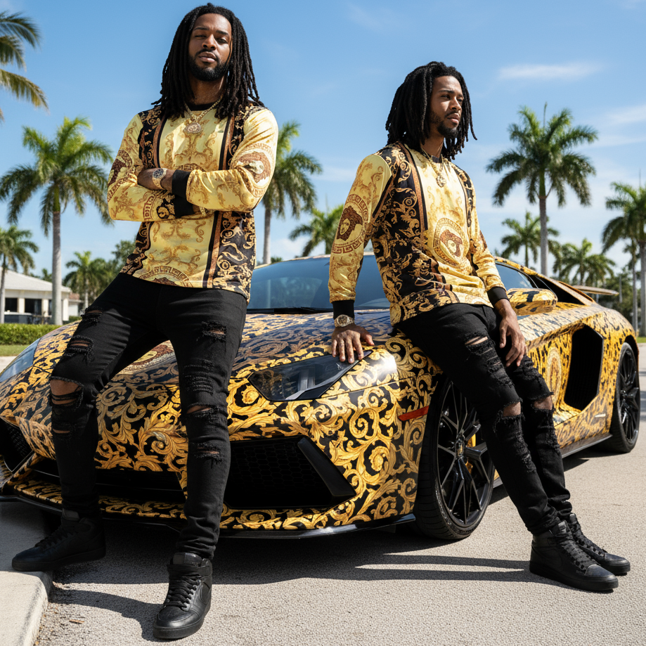 *LUXURY* (ITALIAN STYLE) ~LONG SLEEVE TEES~ (YELLOW-GOLD MULTI)