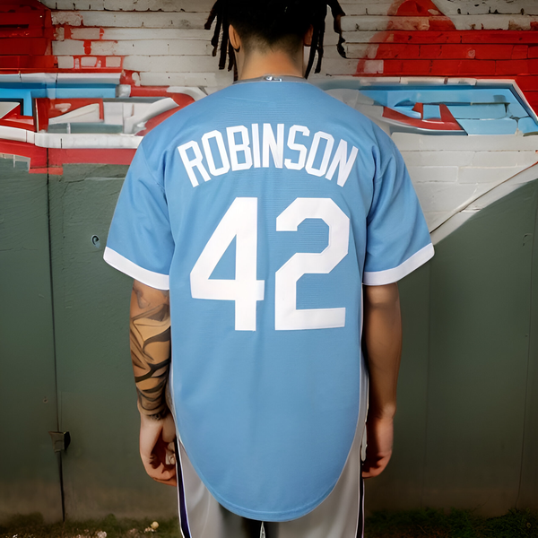 ^BROOKLYN 42 ROBINSON^ Button up Baseball Jerseys (Stitched Logos & Numbers)