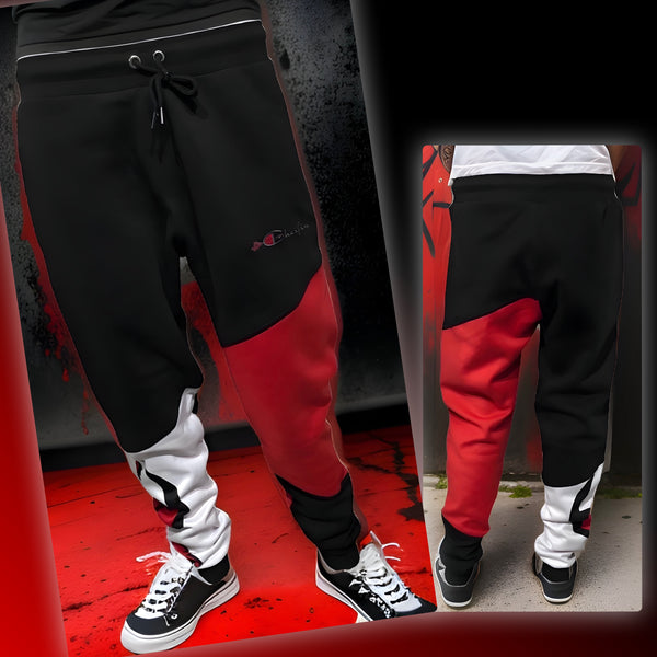 ^CHAMPION CHIEF^ (RED-MULTI) LUXURY JOGGER SWEATPANTS (CUT & SEW) (EMBROIDERED LOGO)
