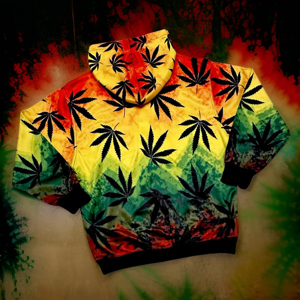 *RAINBOW- BLACK POT LEAF* CUSTOM ALL-OVER PRINT PULLOVER HOODIES