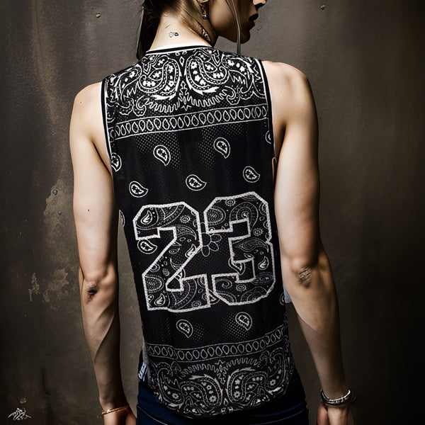 ^23^ ~BLACK BANDANA~ MESH CREWNECK BASKETBALL JERSEYS (TALL BODY)