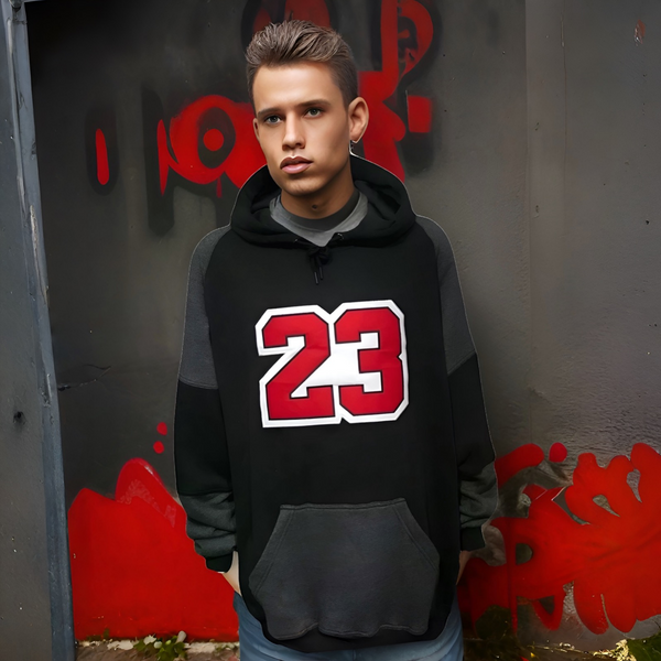 ^23^ (BLACK-DARK GREY) LUXURY PULLOVER HOODIES (CUT & SEW)