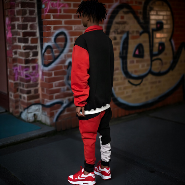 •CHAMPION CHIEF• (RED-MULTI) LUXURY ZIP UP TRACKSUITS (CUT & SEW) (EMBROIDERED LOGOS)