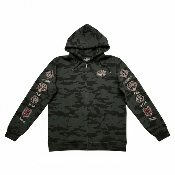 *HEADRUSH* (Dark Camo) ~Honor Few Fear Non~ Zip Up Hoodies