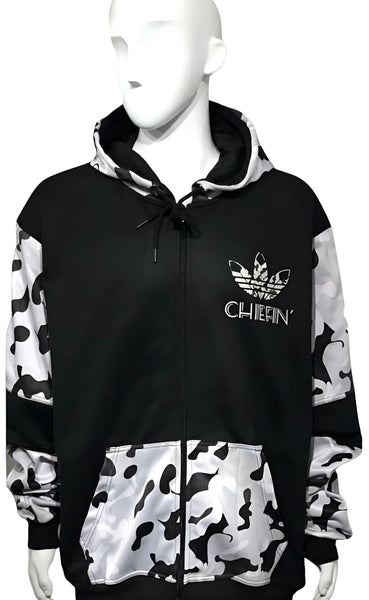 ^CHIEFIN’ ADI-FEATHER^ (WHITE CAMOUFLAGE) LUXURY ZIP UP HOODIES (CUT & SEW)