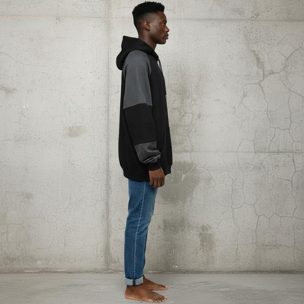 *23* (BLACK-DARK GREY) LUXURY PULLOVER HOODIES (CUT & SEW)(UNISEX)