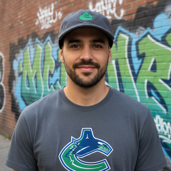 *Vancouver Canucks* soft shell curved beak strapback hats by Mitchell & Ness