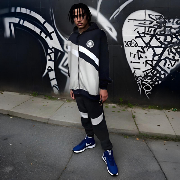 ^SEAN JOHN^ (NAVY-MULTI) POLYESTER HOODED ZIP UP TRACKSUITS (XB SIZED)