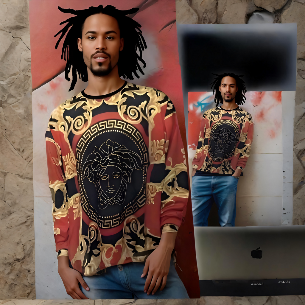 ^LUXURY^ (ITALIAN STYLE) LONG SLEEVE TEES (RED-GOLD MULTI)