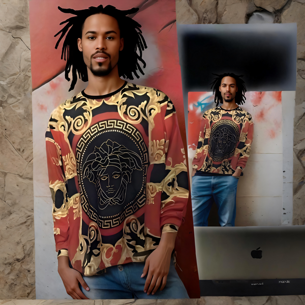 ^LUXURY^ (ITALIAN STYLE) LONG SLEEVE TEES (RED-GOLD MULTI)