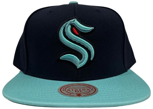 *Seattle Kraken* (Black-Aqua) snapback hats by Mitchell & Ness