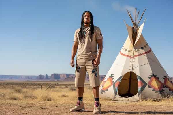 *MAXI MILIAN* (LIGHT BROWN) ~NATIVE AMERICAN~ •DENIM SHORTS• (SLIM FIT) (EMBROIDERED)