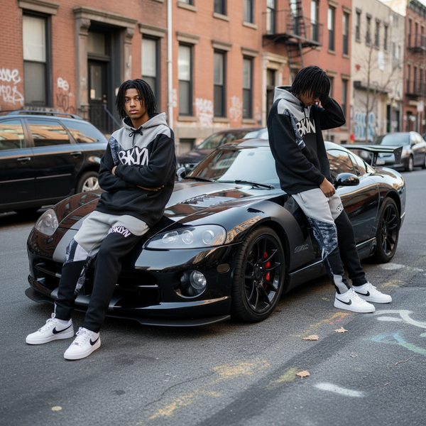 ^BKLYN^ (BLACK-GREY) LUX HOODED SWEATSUITS (CUT & SEW)