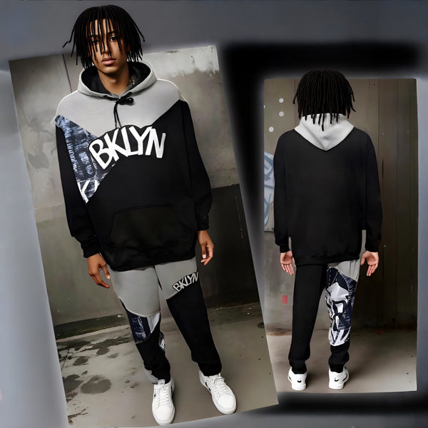 ^BKLYN^ (BLACK-GREY) LUX HOODED SWEATSUITS (CUT & SEW)