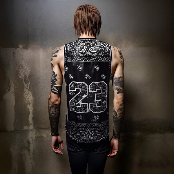 ^23^ ~BLACK BANDANA~ MESH CREWNECK BASKETBALL JERSEYS (TALL BODY)