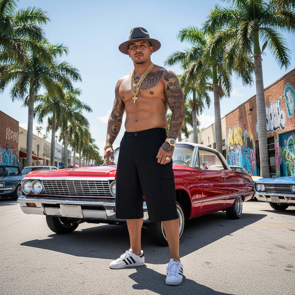 *ROYAL BLUE* (BLACK) ~CHOLO~ ANKLE BURNER STYLE SHORTS (LOW-LOW) (Cargo)