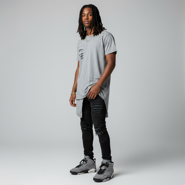 *BLEECKER & MERCER* (GREY) MEN’S SPLIT TAIL RIPPED FANCY TEE