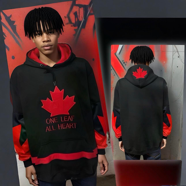 ^ALL HEART^ Team Canada (BLACK-RED) PULLOVER HOODIES (Cut & Sew / Embroidery)