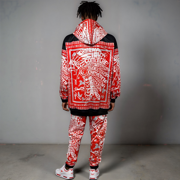 ^TRIBE VIBES^ (RED-GREY-BLACK-WHITE) FULL HOODED JOGGERS SWEATSUITS