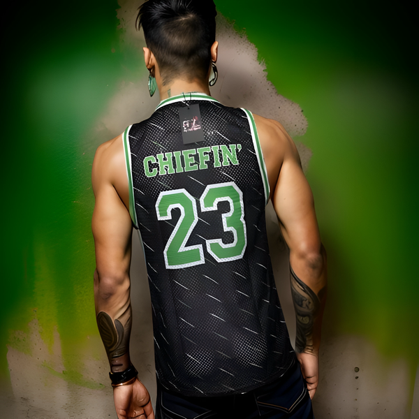 ^CHIEFIN’ 23^ BASKETBALL JERSEYS (BLACK-ELECTRIC GREEN)
