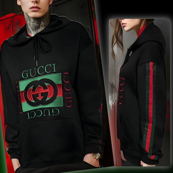 ^LUXURY^ BLACK-MULTI) ITALIAN EMBROIDERED PULLOVER HOODIES