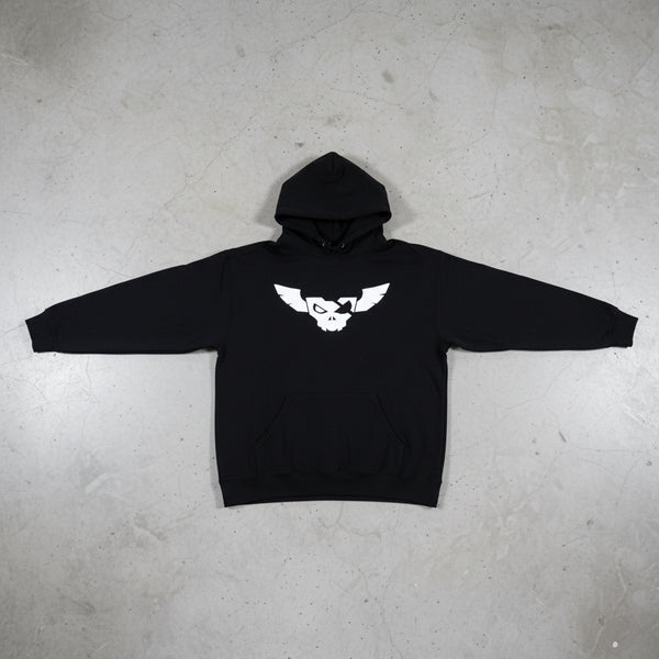 *DESIGN BY HUMANS* (BLACK) PULLOVER HOODIE (DISTRESSED LOGO STYLE)