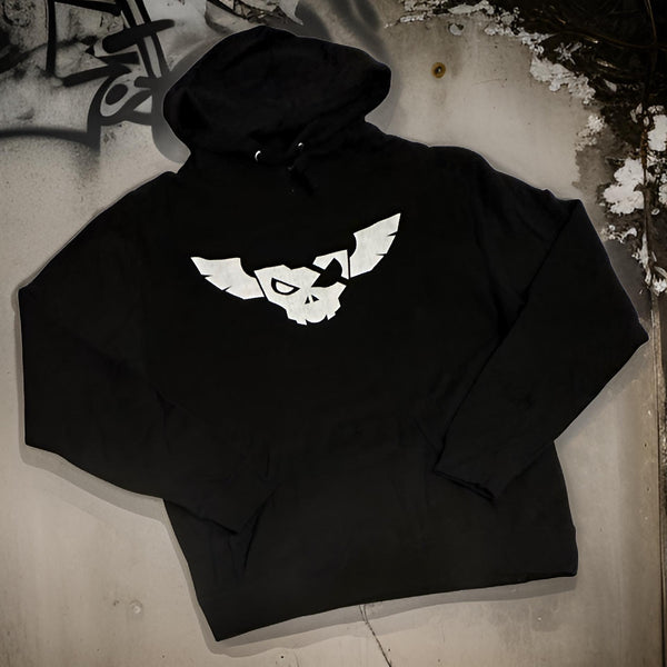 *DESIGN BY HUMANS* (BLACK) PULLOVER HOODIE (DISTRESSED LOGO STYLE)