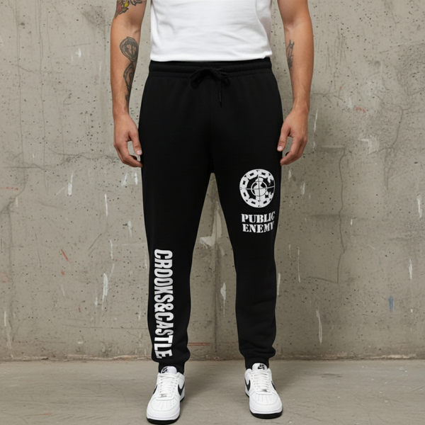 *CROOKS & CASTLES* (BLACK) ~PUBLIC ENEMY~ SWEATPANTS FOR MEN