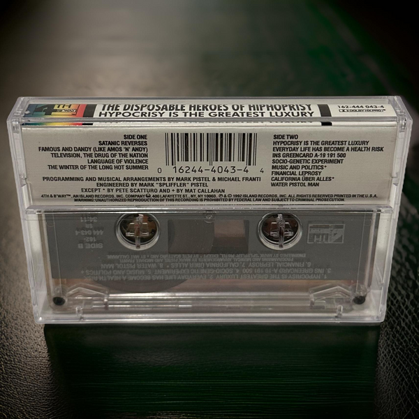 •DISPOSABLE HEROES OF HIPHOPRISY ~ HIPOCRISY IS THE GREATEST LUXURY• ~1992 OG PRESSING~ (CASSETTE TAPE)